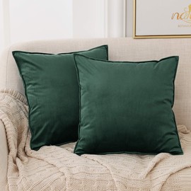 Deconovo Christmas Decorations Set of 2 Home Decoration Crushed Velvet Cushion Covers 40cm x 40cm 16x16 Inches Flanges Throw Pillow Cases Cushion Covers for Christmas Forest Green