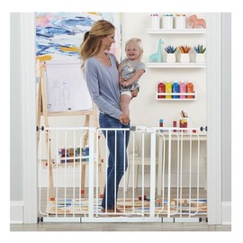 Regalo Regalo 56-Inch Extra WideSpan Walk Through Baby Gate, Includes 4-Inch, 8-Inch and 12-Inch Extension, 8 Piece Set - 4 Pack of Pressure Mounts and 4 Pack of Wall Cups and Mounting Kit, White