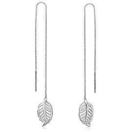 MATERIA by Matthias Wagner SO-138 Women's Earrings 925 Silver Drop Leaf Pull Through Earrings, Silver