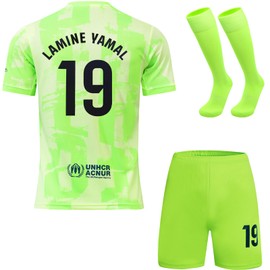 DMDMK Barca Yamal #19 2024/2025 Third Jersey Shorts and Socks, Children's and Youth Size (Green, 26 (8-9 Years))