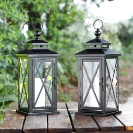 SAFAVIEH Lighting Collection Lirio Small Black/Clear Glass Decorative Outdoor Lantern Set of 2