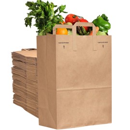 DURO 70# 50 Pcs Brown Paper Grocery Bags 12x7x17 - Heavy Duty Large Paper Bags with Handles for Grocery Shopping, Restaurant Takeout/To Go, Delis, & Retail Merchandise