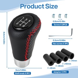 coalwop 5-Speed Car Gear Knob, Selected Leather Material, with 3 Hoses (8mm/10mm/12mm), Suitable for Most Manual and Automatic Cars