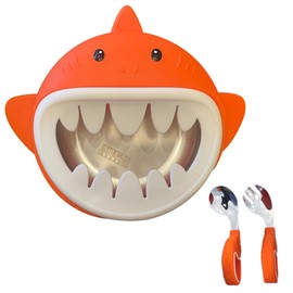 CONDUKE Stainless Steel Kids Plates ideal for Cereal, Soup, Rice - Bowls for Kids perfect for Meals - Durable Stainless Steel Baby Bowl Colorful with Fork and Spoon (ORANGE).