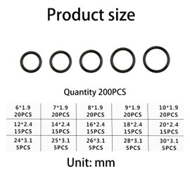 Tabanzhe O-ring Seals Kit-200PCS 15 Sizes Rubber Gasket Seals Assorted Electrical O Ring Spacer Kitchen Tap Gasket Washers Set for Plumbing Automotive Faucet Insulated Pipe Repairing Plumber
