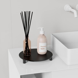 HEMYLU Acrylic Risers for Décor, 10 Inch Round Black Pedestal Stand for Indoor Plant Holder, Decorative Modern Acrylic Tray for Bathroom, Counter and Home, 10-inch Black