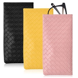 Culinavog Sunglasses Bag, 3 Pieces Glasses Case Soft, Portable Squeeze Microfibre Glasses Bag, Soft Leather Linen Woven Sunglasses Storage Leather Glasses Case for Women Men