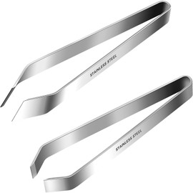 DELUXEFOX Fish Bone Tweezers, Stainless Steel Bone Tweezers, Set of 2, Fish Bone Tweezers, Oblique Mouth, Flat Mouth, Removes Fish Bones, Removes Chicken Feather, Professional Fishbone Removal, Cookware, Strong and Durable, Fish Bone Tweezers (Slanted, Flat)