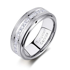 Newshe Tungsten Rings for Men Mens Wedding Bands for Him Cubic Zirconia 8mm Matte Brushed Size 10