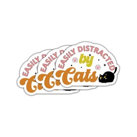 (3Pcs) Easily Distracted by Cats Sticker - Mental Health Sticker - Therapist Stickers - Sticker Humor - Cat Sticker - Cat Mom Sticker - Stickers 3X3 - Sticker Wall - Laptop - Cell - Tumbler, White