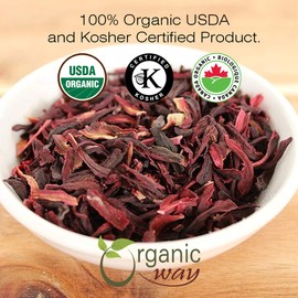 Organic Way Dried Hibiscus Flower Cut & Sifted (Hibiscus rosa-sinensis) - Organic & Kosher Certified | Raw, Vegan, Non GMO & Gluten Free | USDA Certified | Origin - India (1LBS / 16Oz)