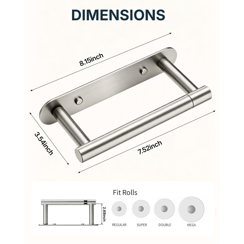 RARXTR Toilet Paper Holder Adhesive or Screw Stainless Steel Brushed