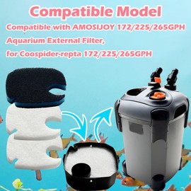 Replacement Canister Filter Pads Compatible with AMOSIJOY 172/225/265GPH Aquarium External Filter, 8 White Floss and 4 Coarse Filter Pads for PONDFORSE 172/225/265GPH Canister Filter (12 Pack)