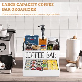 Coffee Station Organizer with Drawer, Wooden Coffee Bar Accessories Organizer for Counter, Farmhouse Kcup Coffee Pod Holder Storage Box with Handle, Coffee Bar Organizer Station for Coffee Bar Decor1