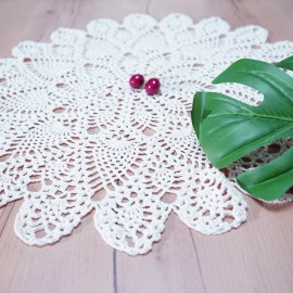 Handmade 20 Inch Tablecloth Crochet Placemats Doilies Handmade Lace Round Cotton Beige