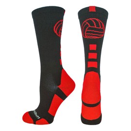 MadSportsStuff Volleyball Logo Crew Socks (Black/Scarlet, Medium)