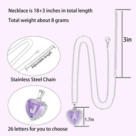 Heart Initial Necklace Purple,Crystal Diamond Pendant with Letter,18+3" Adjustable Necklace for Women Trendy Alphabet Jewelry.(Heart Necklace-A)