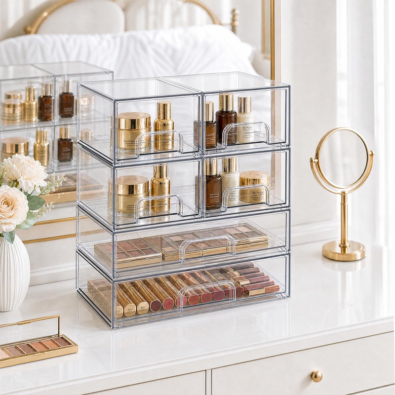 Clear Stackable Storage Drawers, Acrylic Bathroom Makeup Organizer, Plastic Bins