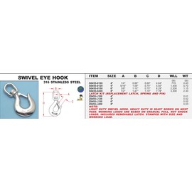 316 Stainless Steel Swivel Eye Hook (CAST) 5" (S0455-0120)