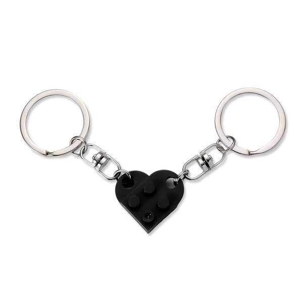 KINBOM Heart Keychain Set, 2pcs Matching Heart Keychain Couple Keychains Small Heart Decorations for Party, Valentines Gift for Girlfriend Boyfriend (Black)