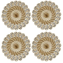 COMFEELING Macrame Placemats Set of 4, Embroidered Lace Table Doilies Mat, 11 Inch Round Place Mats Vintage Style for Rustic Farmhouse Christmas Party Dining Tables (10-11 Inch,Rose Flowers)