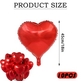 Pack of 10 Foil Balloons, Red, Heart Balloons, Wedding, Heart Helium Balloons, Heart Balloons, Suitable for Wedding Party, Anniversary, Marriage Proposal Party, Engagement, Birthday, Valentine's Day