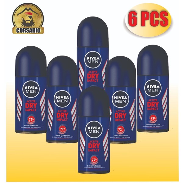 X6 NIVEA MEN DRY IMPACT ANTI-PERSPIRANT DEODORANT ROLL-ON 50ML - Plastic Bottle