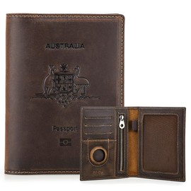 Contacts Full Grain Leather Airtag Passport Holder RFID Blocking Travel Passport Wallet Slim Passport Cover Case with 4 Cards Slots, Coin Pocket