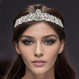 Samky Bridal Tiara Crown with Rhinestone Wedding Headpiece Bride's Crystal Hair Accessories for Woman