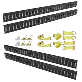 ANTUKO 4-Pack 5Ft Rails E-Track System Starter Rail Tie Down Kit with 2 Ratchet Trailer Tie Down Straps 4 Rope Tie Offs and 6 Heavy Duty E-Track O-Ring Anchors Heavy Loads up to 2,000 Lbs