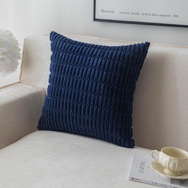 SHITURRE Decorative Throw Pillow Covers for Couch Bed Sofa Livingroom, Navy Blue Square Cushion Covers Corduroy Striped Pillowcases for Boho Home Decor(18"x18", 2 Packs)