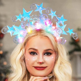 GORTIN Light up Star Headband LED Christmas Headbands Star Costume Headpiece Holiday Xmas Hair Accessories for Women (Colorful, Free size)
