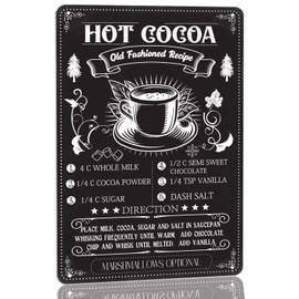 Vintage Metal Tin Sign Hot Cocoa Old Fashioned Recipe Sign Rustic Farmhouse Christmas Decor for Home Kitchen Hot Cocoa Bar Winter Art Plaque Decor 8x12 Inch