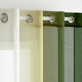 Woaboy Set of 2 Voile Curtains, Two-Tone Curtain with Eyelets, Transparent Curtain, Eyelet Curtain, Decorative Curtain, Translucent Window Scarf for Bedroom and Living Room, 140 x 225 cm, Olive Green