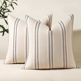 Hckot Throw Pillow Covers 20x20 Set of 2 Striped Pillow Covers Textured Linen Decorative Pillows Square Cushion Covers for Sofa Couch Bed Living Room Farmhouse Decor, Black