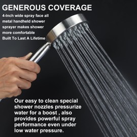 All Metal Handheld Shower Head with Wall Mount Holder,6 ft. Extra Long Hose and High Pressure Hand Head Shower head with Adhesive & Drilling Screws Installation Methods Showerhead Holder