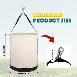 CNQLIS Utility Canvas Tool Bucket, 11.6" x 15" All Purpose Canvas Bucket Bag with Plastic Bottom Metal Hook, for Store Work Accessory, Load Rated Up to 150 Pounds