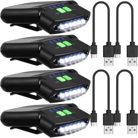 Mudder 2 Pieces LED Clip on Cap Lights USB Rechargeable Cap Flashlight Clip Waterproof Ultra Bright Hat Flashlight Headlamp for Fishing Camping Hand Work (Black)
