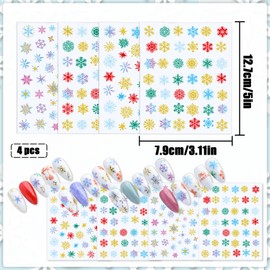 WELANE Nail Snowflake Decoration, 4 Sheets 160 PCS Snowflake Nail Stickers for Winter Holiday (Assorted Styles)
