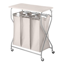 Whitmor Easy-Lift Triple Folding Table Laundry Sorter, W, Tan