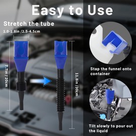 Flexible Oil Funnel for Automotive Use - Universal Collapsible Funnel with Hose, Spill-Proof Design, Ideal for Oil Changes, Coolant, and Fuel Transfer in Cars, Trucks, or Home Bottle Filling