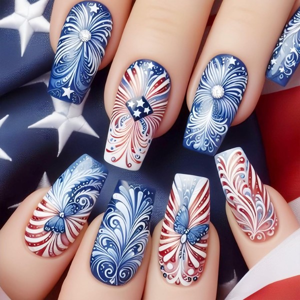 4th of July Press on Nails Independence Day Fake Nails