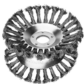 BGTOOL 8 inch Rotary Weed Brush Joint Twist Knot Steel Wire Wheel Brush Disc Trimmer Head 25.4mm x 150mm Universal fit Straight Shaft Trimmer for Sthil Honda etc