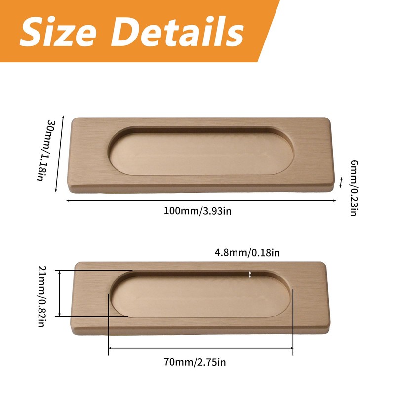 MOROBOR Self-Stick Rectangular Sliding Door Pulls, 2pcs Aluminum Alloy Flush