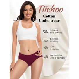 TIICHOO Underwear Women Pack Soft Cotton Mid/Low Rise Women's Panties 6 Pack (Large, 2 Black/2 Grey/1 Burgundy/1 Green)