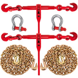 Chain Binders, Transport Chain, Tie Down Chain and Binder 3/8''-1/2'', 10Ft Chains with G70 Hooks, Ratchet Load Binders 9215Lbs Working Strength, Towing Chain for Flatbed Trailer Truck