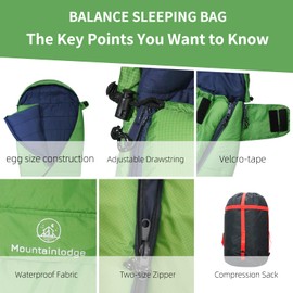 Mountainlodge Balance Sleeping Bag for Adult&Kids,Cold&Warm Weather with Compression Sack and Water Resistant for Family Camping,Travel and Car Camping (Green)