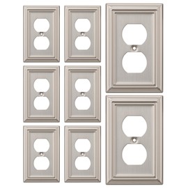 DEWENWILS 8-Pack Duplex Wall Plate, Metal Wall Outlet Cover for Receptacle, Light Switch, Brushed Nickel