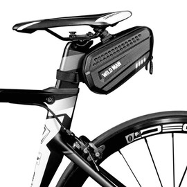 WILD MAN 1.2L Cycling Waterproof Hard Shell Bike Saddle Bag Under Seat for Road Mountain Bicycle Cycling(Black,ES7)