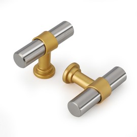 Haliwu 10 Pack Brushed Nickel and Gold Cabinet Knobs for Kitchen Drawers Knob for Hardware Handles for Brushed Brass Dresser Pulls T-bar Hardware